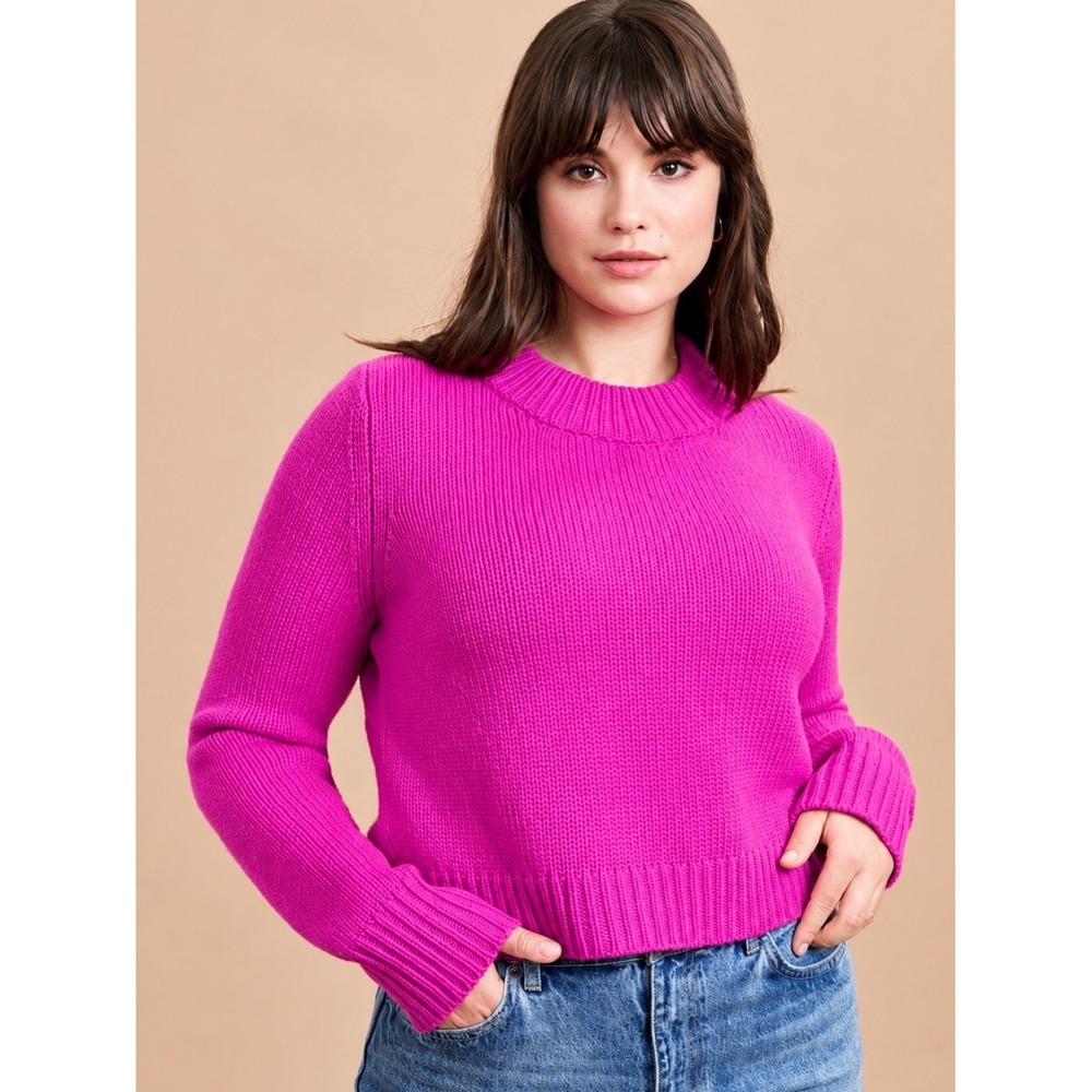 La Ligne Solid Mini Marin Sweater Hot Pink 2X Chunky Crew Neck Wool Cashmere